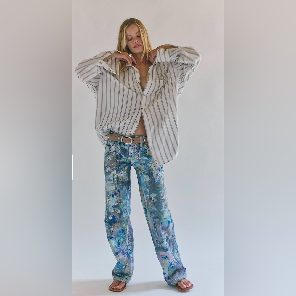 NWT Free People We The Free Tennessee Low-Rise Illusions Jeans floral canvas - Picture 3 of 9